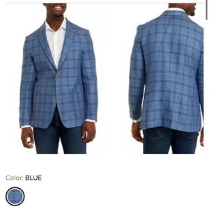 Alan Flusser blue plaid 2-button blazer stretch 40 reg